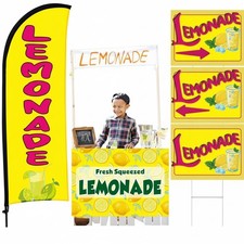 Buryeah 4 Sets Lemonade Sign Sets 1 Pack Lemonade Feather Flag Banner 3 Pack ...