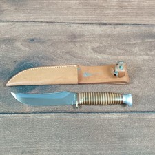 Vintage Kabar Fixed Blade Hunting Knife Stacked Handle Leather Sheath 9.25 Inch