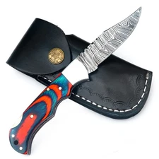 7" CUSTOM HANDMADE DAMASCUS POCKET FOLDING KNIFE WITH PREMIMUM LEATHER SHEATH P4