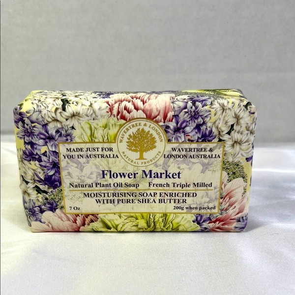 Jabón de aceite vegetal natural Flower Market francés triple molido manteca de karité pura 7 OZ