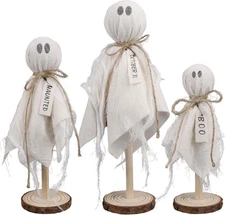 DR.DUDU Halloween Decorations Indoor - 3 Pack Primitive Wooden Ghost Kit for... 