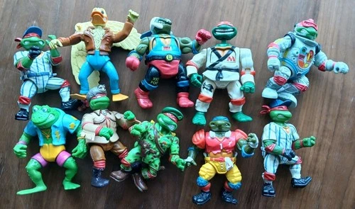 Lot of Q0 Vintage 90's TMNT Action Figure Lot Leo Space Raphael Ace Genghis Frog