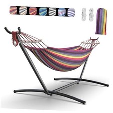 Double Hammock with Heavy-Duty Steel Stand,Portable,Easy Dc-rainbow
