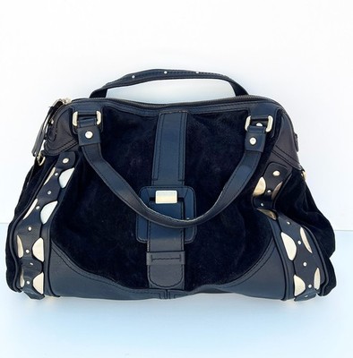 Authentic Versace Black Suede Leather Large Satchel Bag Gold Medusa Hardware