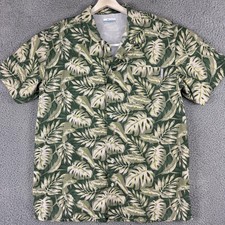 Columbia PFG Shirt Mens Large Green Tropical Leaf Print Fishing Outdoor Cotton