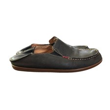 Olukai Nohea Nubuck Convertible Slip On Shoes W7 Black Leather Comfort Loafers