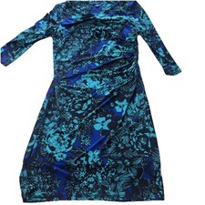 Chaps Floral Ruched Stretch Midi Dress Blue Extra Large Nautical
