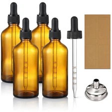 4 Pack 100ml Glass Dropper Bottles with Measured Dropper 3.4oz Dark Amber