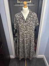 BM Shirt Dress Brown Cream Floral Print UK 18 Button Front Belted Midi Summer