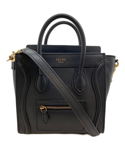 CELINE Luggage Nano Shopper 2Way Shoulder Bag Navy Leather USED from Japan #TT