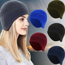 1/2 Skull Cap with Ear Flaps Winter Windproof Warm Fleece Beanie Hats Men Women