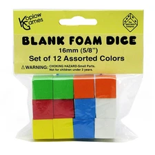 Koplow Games Assorted Color Blank 16mm Foam Dice, Pack of 12 KOP17335 UPC 018...