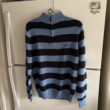 Vintage Chaps Sweater Blue Striped Knit 1/4 Zip Pullover Preppy Rugby Men’s Sz S