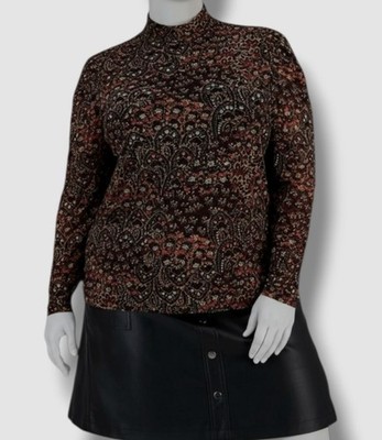 Bar III Women's Black Orange Puff-Sleeve Mesh Turtleneck Top Plus Size: 1X
