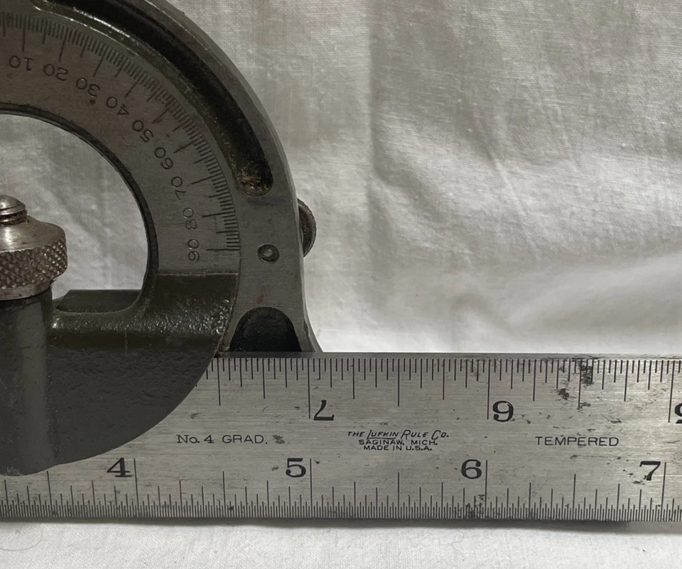 LUFKIN RULE CO COMBINATION SQUARE #4 PROTRACTOR HEAD W/ 12” RULE MACHINIST USA - Image 3 of 4