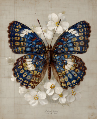8x10 Blue Butterfly White Blossoms Art Print - 421691382