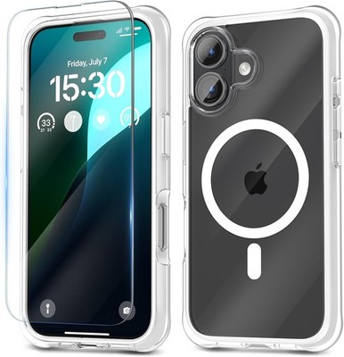 pcgaga iPhone 16 Hülle mit Displayschutz & MagSafe Vergilbungsfrei Klar Weiß