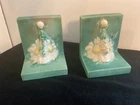 1942 Pr Roseville Bookends #11  Yellow PEONY Greenish Blue Ceramic Art Pottery👍