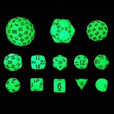 Bescon Super Glowing in Dark Complete Polyhedral RPG Dice Set 13pcs D3-D100, ...