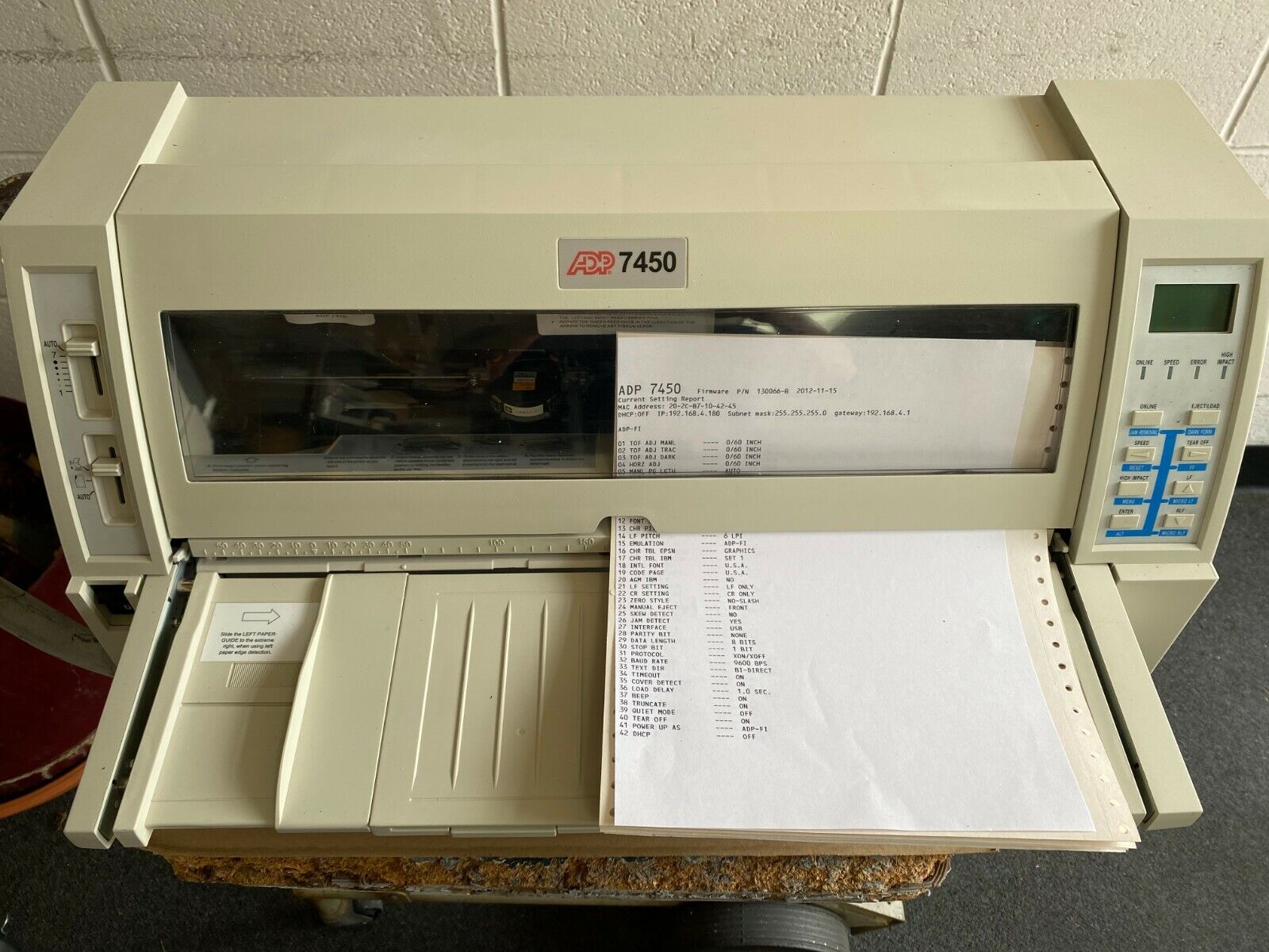 ADP ACCEL-7450 Series High Speed Data Large-Format Dot matrix Printer ! WARRANTY