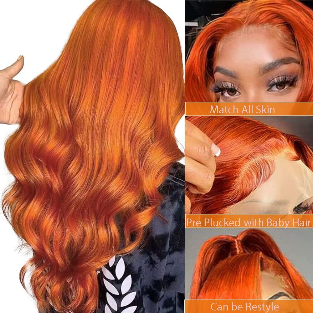 Ginger Orange 13×4 Body Wave Lace Front Wig Pre Plucked Colored Human