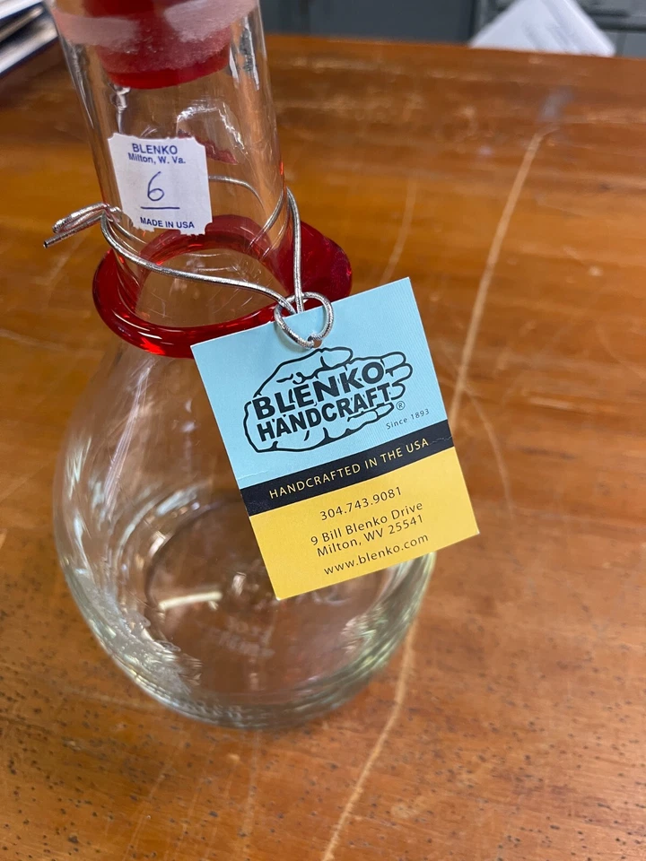 Decanter, Custom, Ring, Crystal/Ruby by Blenko Glass Limited #6 Hand Blown Glass - Image 3 of 4