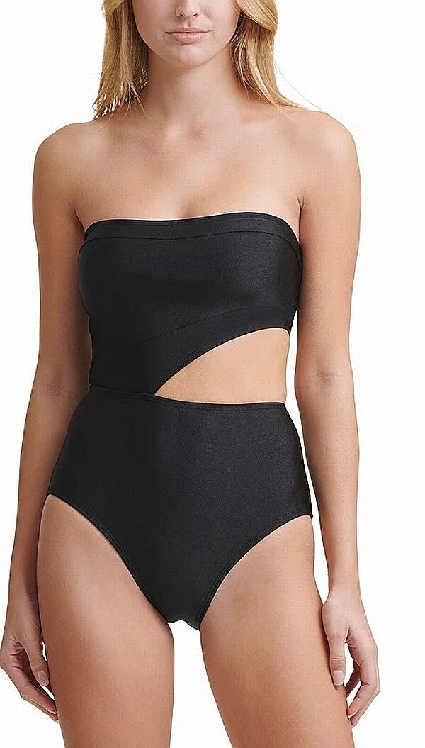 Dkny Women S Swimwear Black Size 8 Cutout Bandeau One Piece Shimmer 108 768 Ebay