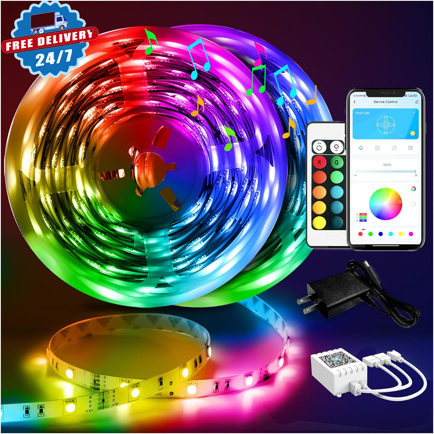 100 Ft Smart LED Strip Lights with App Control, 5050 RGB for Bedroom Living Room-image