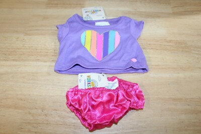 Build A Bear Workshop Clothes, Purple Rainbow Heart Shirt & Fuchsia Satin Panty