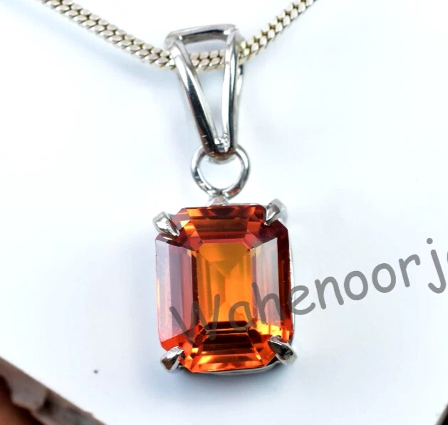 Naturale Arancione Zaffiro Smeraldo 925 Argento Pendente Certificato Vedi Video - Immagine 3 di 4