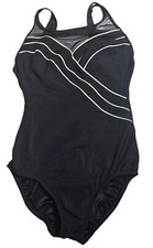 LONGITUDE One Piece Swimsuit Size 10 Mesh Illusion Neckline White Trim Classic