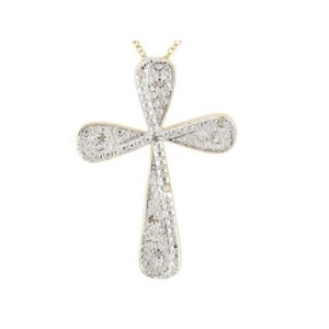 Authentic 1/10 ct Natural Diamond 18K Yellow Gold Plated Silver Cross Pendant Necklace