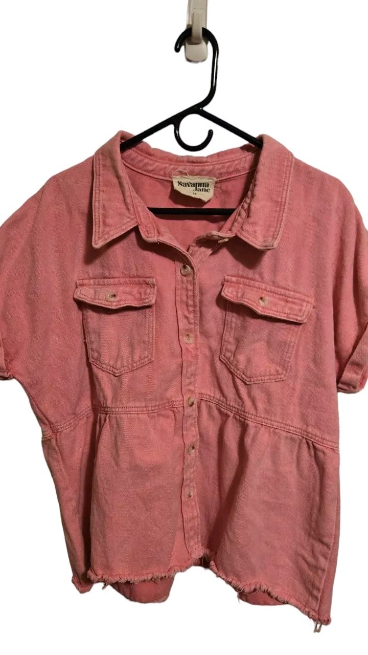 Savanna Jane Petal Pink Denim Jacket Womens 1X Coquette Coastal