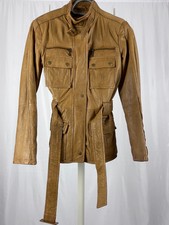 Womens Leather Jacket Helium Size 12 Brown Belted, Small