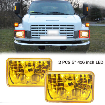 5'' Inch 4x6'' Inch Yellow Lens Rectangle Diamond Cut Headlights Headlamps Pair