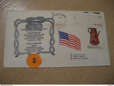 SAN DIEGO 1980 Launching USS Cape Cod Keel Laying Of AD-44 Destroyer Ship Cancel