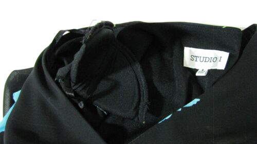 VTG Studio I Bias-cut faux-2piece-jacket Dress Midi Blue-Floral-on-Black Wm 8 - Picture 12 of 13
