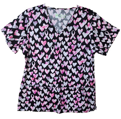 WHITE SWAN Women's Size Medium Scrub Top Love & Awareness Cancer Black Heart New