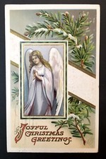 Joyful Christmas Greetings Praying Angel Antique PC 1911 Embossed