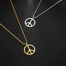 Collana catena in acciaio inox simbolo della pace colore oro/argento uomo donna 