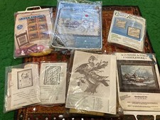 Vintage Crewel Embroidery Needlework Kits Lot Church Countryside Ducks Home Farm
