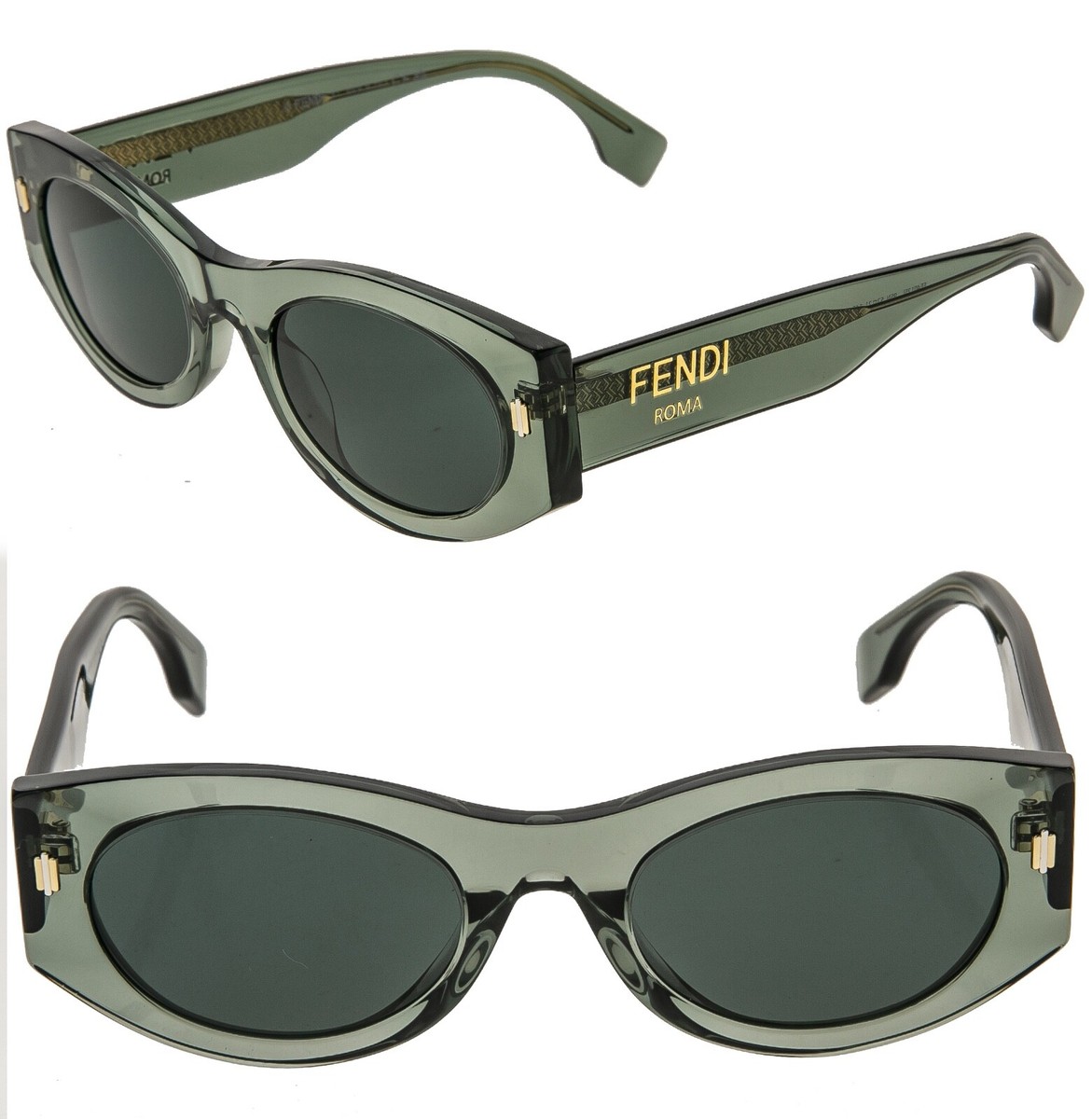 FENDI BOLD ROMA 40125 Crystal Green Fashion Oval Sunglasses FENDI BOLD ROMA 40125 Crystal Green Fashion Oval Sunglasses