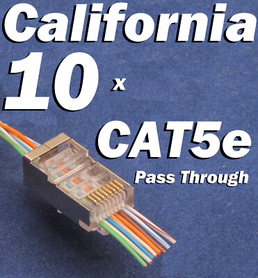 Lot 10 Pcs RJ45 8P8C Cat5e Pass Through Shielded Modular Connector Cable Plug 5E