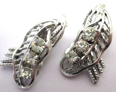 Boucles D'oreilles Vintage Clips Argentées - Cristaux Diamant - Fantaisie