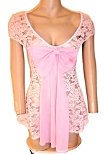 Persaya  Top Pink Lace Cap Sleeve Silky Bow Size Medium-USA