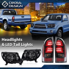 Fit For 05-11 Toyota Tacoma Smoke Headlights & 3D LED Tube Bar Tail Lights Lamp 
