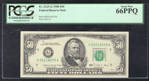 FR. 2123-G 1988 $50 FRN FEDERAL RESERVE NOTE CHICAGO, IL PCGS GEM UNC-66PPQ - Picture 1 of 2