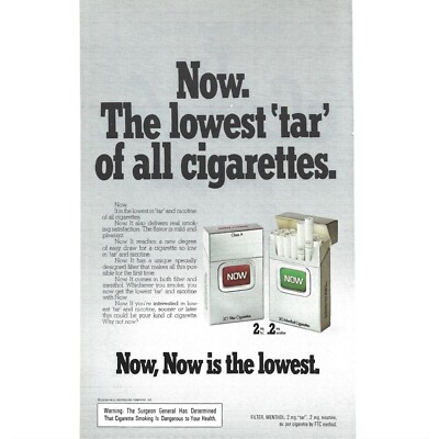 do light cigarettes have less tar Now Lowest Tar Cigarette Ad 1970s Vintage Print Ad 9 inch