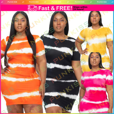 Women's Plus Tie dye Printed High Stretch Jersey Knit??Party Bodycon Mini  Dress | eBay