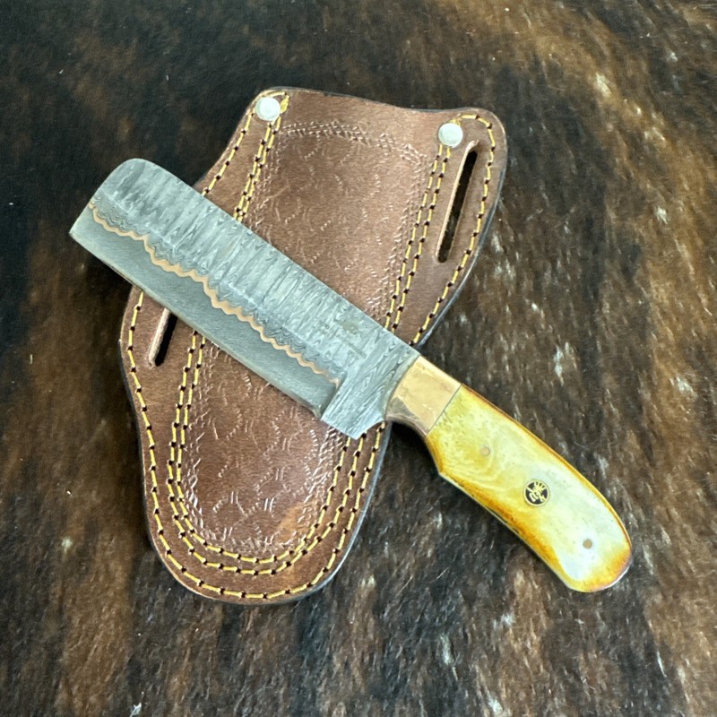 970 Blade Works Hand Made Hand copper Damascus Fixed Blade With Sheath